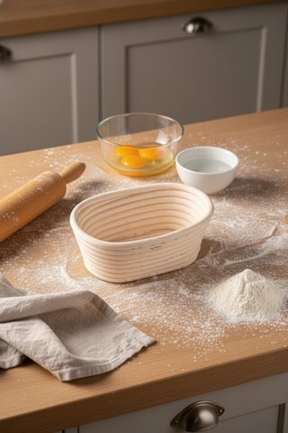 Bambum Puder - Ekmek Mayalama Sepeti Oval 17 Cm Ahşap