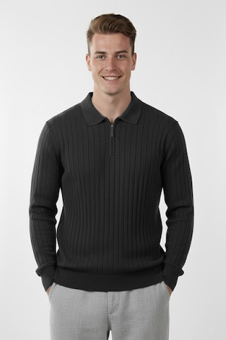 Rizzup Erkek Füme Slim Fit Polo Yaka Triko Kazak - Yumuşak Dokulu Esnek Ve Şık Görünüm 2605305