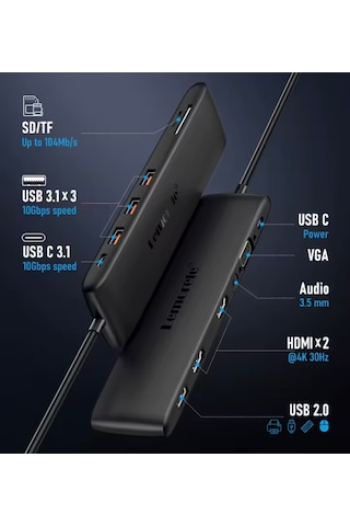 Lemorele 13'ün 1'i 4k30hz Hdmı/usb 3.0/pd 100w/3.5 Mm/vga/sd/tf K