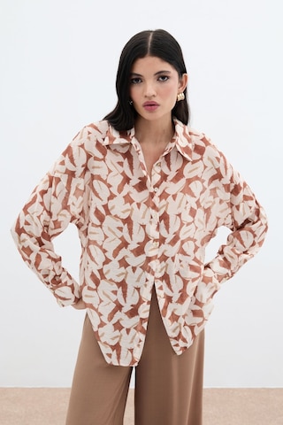 Sateen Desenli Viskon Gömlek - Kahve-136023 Kahve