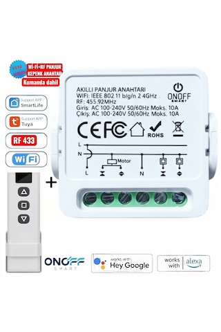 Onoff Tuya Wifi + Rf Akıllı Kepenk Panjur Anahtar Röle 10 Amper Panjur Kumandası Dahil Tuya Wifi