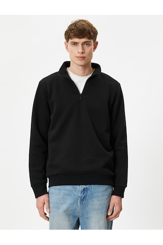 Koton Yarım Fermuarlı Sweatshirt Basic Dik Yaka Ribanalı Uzun Kollu Siyah 4sam70002mk Siyah