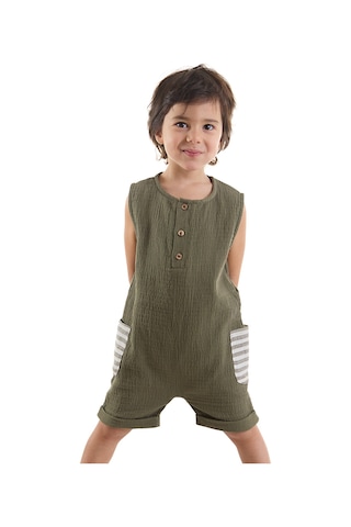 Denokids Erkek Bebek Çocuk Yeşil Müslin Tulum Renkli Çok Renkli