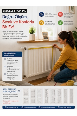 Petek Kaplama Modern Radyatör Kapatma Ünitesi Ön Panel Mdf Tasarım İç Ölçü 156 Cm Dış Ölçü 160 Cm Petek 156 Beyaz Üstü Çam D7
