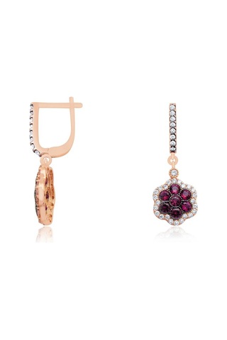 Diamond Line - Gülaylar - Pembe Altın 14 Ayar Trend Renkli Taşlı