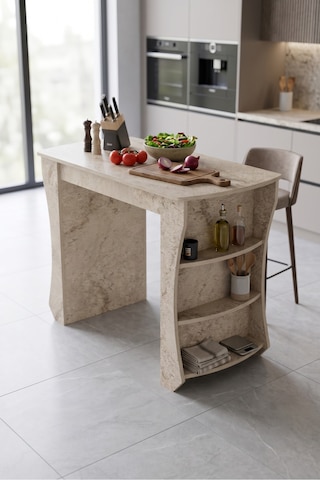 Mutfak Masası Mutfak Adası Ada Masa Bar Masası Kahvaltı Masası Raflı Çok Amaçlı Dolap Modern Masa 120x60 Cm 9835 Traverten Çok Renkli