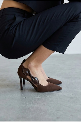 V.s.h Velvet Kadın Kahverengi Saten Fiyonklu Sivri Burun 9 Cm İnce Topuklu Stiletto Abiye Ayakkabı-2453