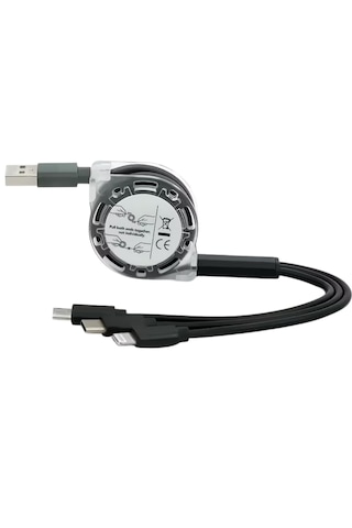 Alfais 6002 Usb To Type-c Micro Usb Lightning Çoklu Şarj Kablosu Universal Makaralı 3'ü 1 Arada