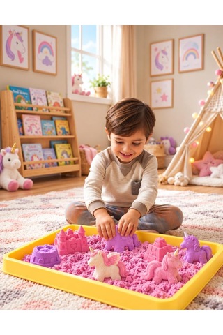 Pony Temalı Kinetik Kum 500 Gr 6 Adet 3d Kalıplı Ve Kum Havuzlu Yapışmaz Kurumaz Oyuncak Kum Seti Çok Renkli