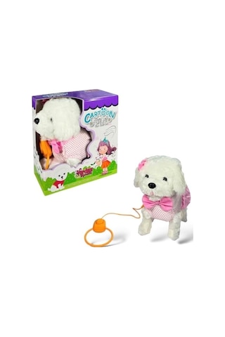 Vardem Tasmalı Hareketli Yürüyen Peluş Köpek Pembe Fiyonklu