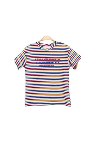 Cicihlid Çocuk Çizgili Pamuklu T-shirt-15895 Renkli