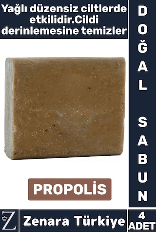 Bitkisel Organik Doğal Saç Yüz Vücut El Kullanım Cilt Temizleyici Parlatıcı Sabun Propolis 4 Adet