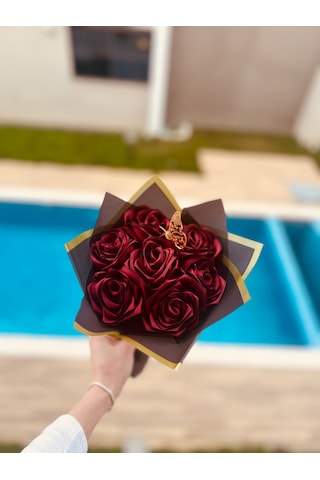 7'gül Buketi Yapay Çiçek Bordo-siyah