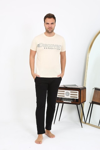 Akbeniz Erkek Kısa Kol Penye Pijama Takımı 6866 Krem Krem