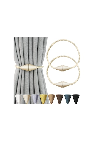 2'li Bej Manyetik Perde Askısı Halat Modern El Yapımı Perde Bağlama Dekoratif Perde Kumaş Askısı Pencere Dekoru İçin Diğer