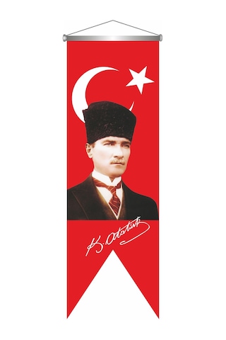 Kemal Atatürk İmzali Türk Bayrağı Saten Kırlangıç Flama