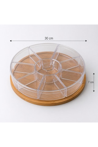 %100 Bambu Tabanlı 9 Bölmeli Kahvaltılık Sunum Tabağı-kapaklı Şeffaf Plastik Organizer,servis Tepsisi, Çerezlik&kuruyemişlik Açık Kahverengi