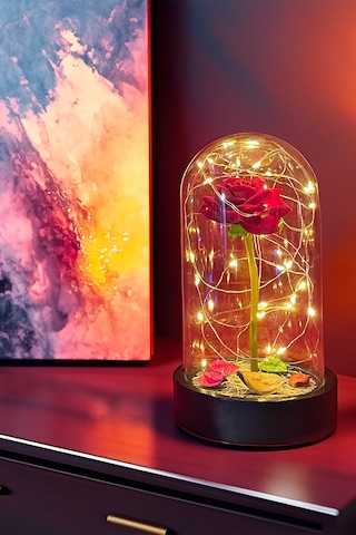 Anneler Gününe Özel Kırmızı Gül Ledli Fanus Lamba Usb'li Yapay Çi