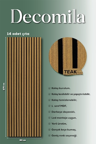 Mdf Ahşap Akustik Duvar Paneli 60x275 Cm - Teak 60x275