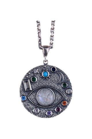 Gerçek Doğal Aytaşı Taşlı Kolye, Güneş Kolyesi, Sterlin Gümüş Takı Gümüş