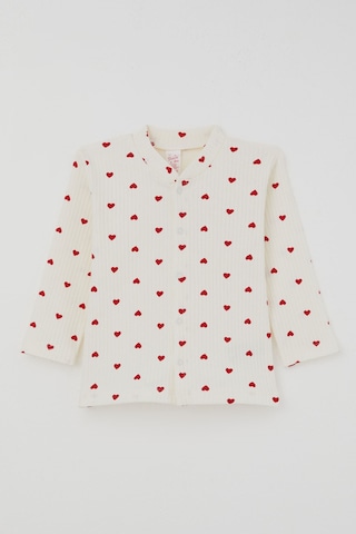 Breeze Kız Bebek Pijama Takımı Kalp Desenli Önden Çıtçıtlı 4 Ay - 1 Yaş , Krem