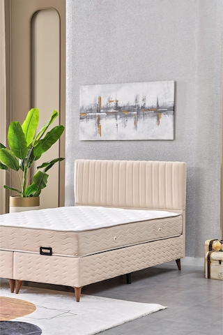 Evdemo Ezgi Çift Kişilik Baza Başlık Yatak Seti Krem 150 200 150 x 200