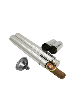 Çelik 2 Li Kapaklı Puro Kılıfı ve İçki Matarası Ps01