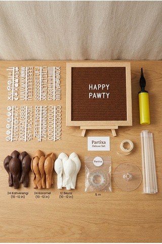 Kedi Köpek Doğum Günü Süsleme Deluxe Set Kahve Keçe Yazı Panosu Standlı Balon Zincirli 7li Şeffaf Balon Standlı Set Tüm Yaşlar