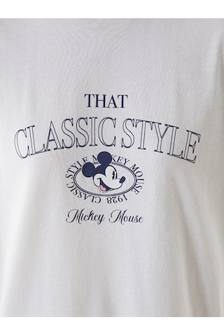 Lcw Modest Beyaz Mickey Mouse Baskılı Oversize %100 Pamuklu Kadın Tişört