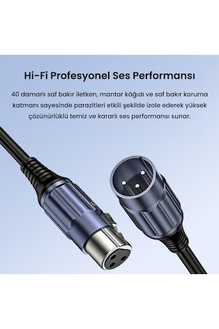 Veggieg Xlr Erkek Dişi Profesyonel Mikrofon Kablosu Hi-fi Ses Kalitesi Ofc Bakır Enstrüman Ses Kablosu 5 Metre