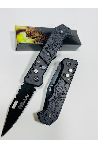 Kuş Desenli Düğmeli Mini Kamp Çakı-15 CM Siyah