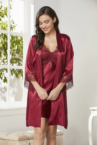 Pierre Cardin 6040 Kısa Gecelikli 6'lı İpek Set Bordo