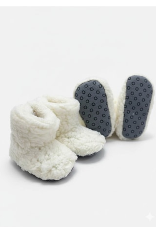 Balbeybi Beyaz Çocuk Panduf Kaydırmaz Taban, Welsoft Polar, Terletmeyen Ev Patiği Unisex Beyaz