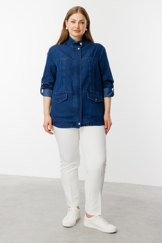 Ekol Kadın Büyük Beden Fermuarlı Kapak Cepli Mont 6302 Indigo İndigo