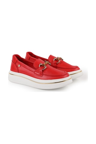 Mamma Mia Mammamia Kadın Hakiki Deri Comfort Sneaker Kalın Taban Bağcıklı Günlük Ayakkabı Kırmızı