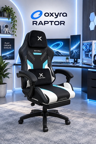 Oxyra Raptor Premium Ergonomik Ayak Destekli Siyah/beyaz Oyuncu Koltuğu Siyah - Mavi