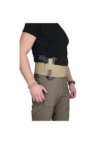 Özel Petek Dokuma Premium Korse Tabanca Kılıfı Çift Şarjörlüklü // Bej Bej