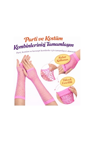 80 Ler 90 Lar Retro Neon Pembe File Parmaksız Eldiven 26 Cm 0 - 99