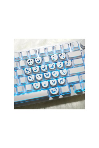 Leaven Kelebek Kalp Keycap Tuş Takımı Pbt - Rgb Uyumlu Işık Geçirgen - Beyaz