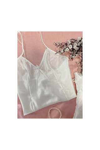 Mh Moony Homewears Krem Kurdele Lüks Saten Şortlu Pijama Takımı Krem