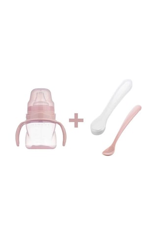 Mamajoo Antikolik Akıtmaz Alıştırma Bardağı 160 ml & İkili Ergonmik Beslenme Kaşığı - Powder Pink