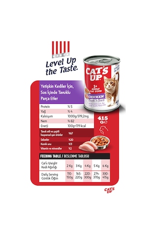 Cats Up Yaş Yetişkin Kedi Maması Tavuklu 415gr 36lı