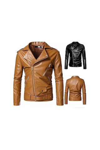 Erkek Deri Ceketler Büyük Beden Motosiklet Deri Montları Siyah