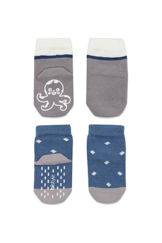 Akıllı Bayi Hayvan Figürlü Kaymaz Erkek Soket Çorap 2'li Bs10119 İndigo renkli