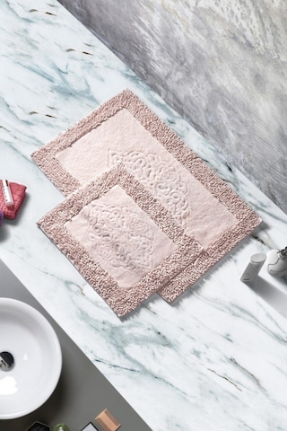 Cotton Special 2'li Osmanlı Desen Pamuklu Klozet Takımı Pudra Renkli