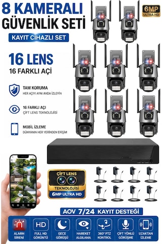 Xpro 8 Kamera 16 Lens Kablosuz Wifi Güvenlik Kamerası Seti Nvr Kayıt Cihazı Gece Görüşlü Ip Kamera
