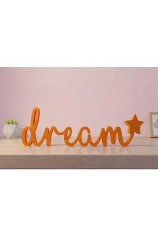 Dream Yazılı Yıldızlı Dekoratif Duvar & Raf Süsü Modern Masaüstü Dekor Turuncu