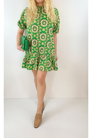 Modaonna Kadın Yeşil Etnik Desenli Kloş Elbise Yeşil