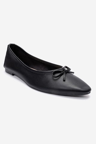 Luvishoes Umıel Siyah Cilt Hakiki Deri Fiyonklu Kadın Babet Ayakkabı