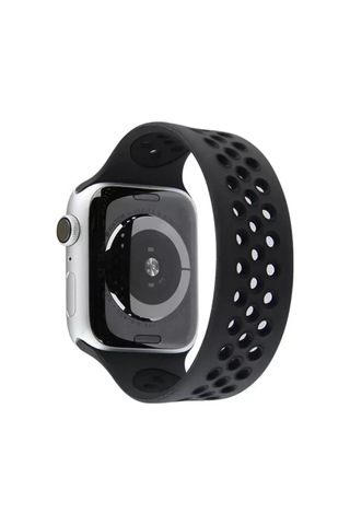 Newface Apple Watch Uyumlu 38mm Ayarlı Delikli Silikon Kordon - Siyah-siyah